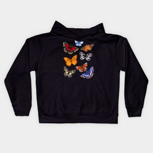 Bright Butterflies On Black Kids Hoodie